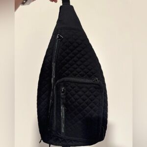 Vera Bradley Black Quilted Cotton Sling Backpack